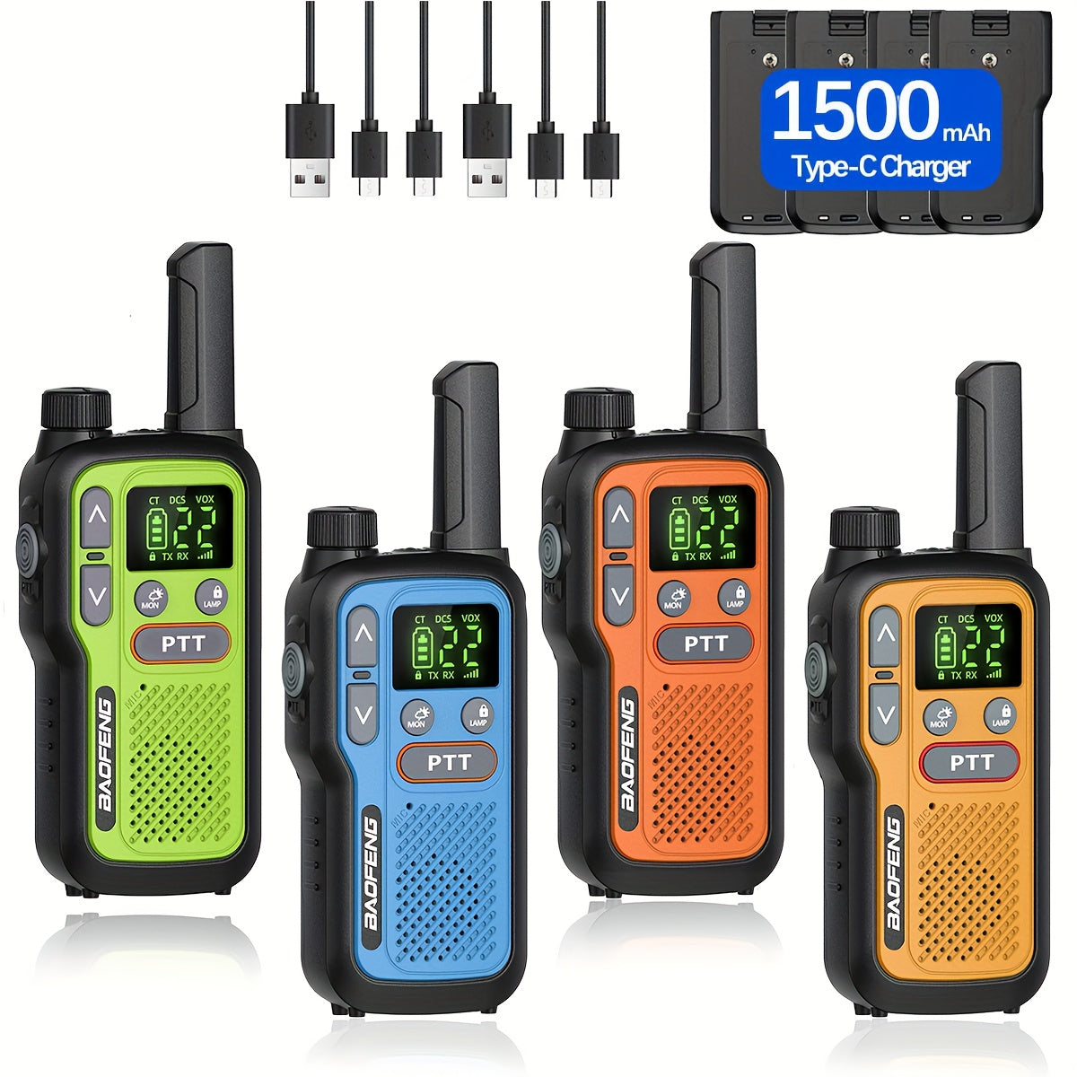 Long Range Walkie Talkies for Adults – BAOFENG 22 FRS Channels LCD Display VOX Hands-Free – USB-C Rechargeable Li-ion Battery – for Hiking Camping Family - product image