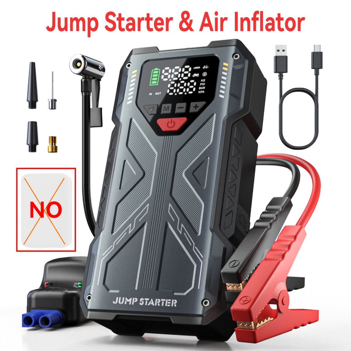 9-in-1 Portable Jump Starter with Air Compressor, 12V Car Battery Jump Starter, Portable Car Battery Charger, Fits 2.11gal Gas/ 1.72gal Diesel Fast Car - product image 7