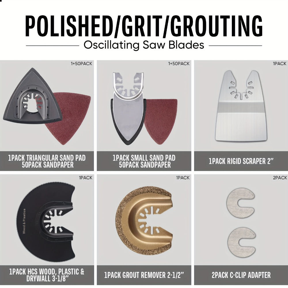 115pcs Oscillating Saw Blades Set with Sandpaper – Multitool Blades for Wood Metal Plastic, Universal Fit for Major Brands, Complete DIY & Pro Cutting Kit - product image 4