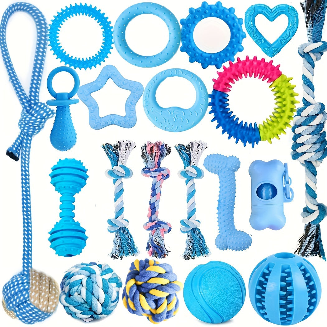 Dog Teething Toys Set with Rubber Chew Toys, Rope Toys & Interactive Balls for Small & Medium Breed Dogs, Durable Teething Relief Bundle – Puppy Chew Toys 20 - product image