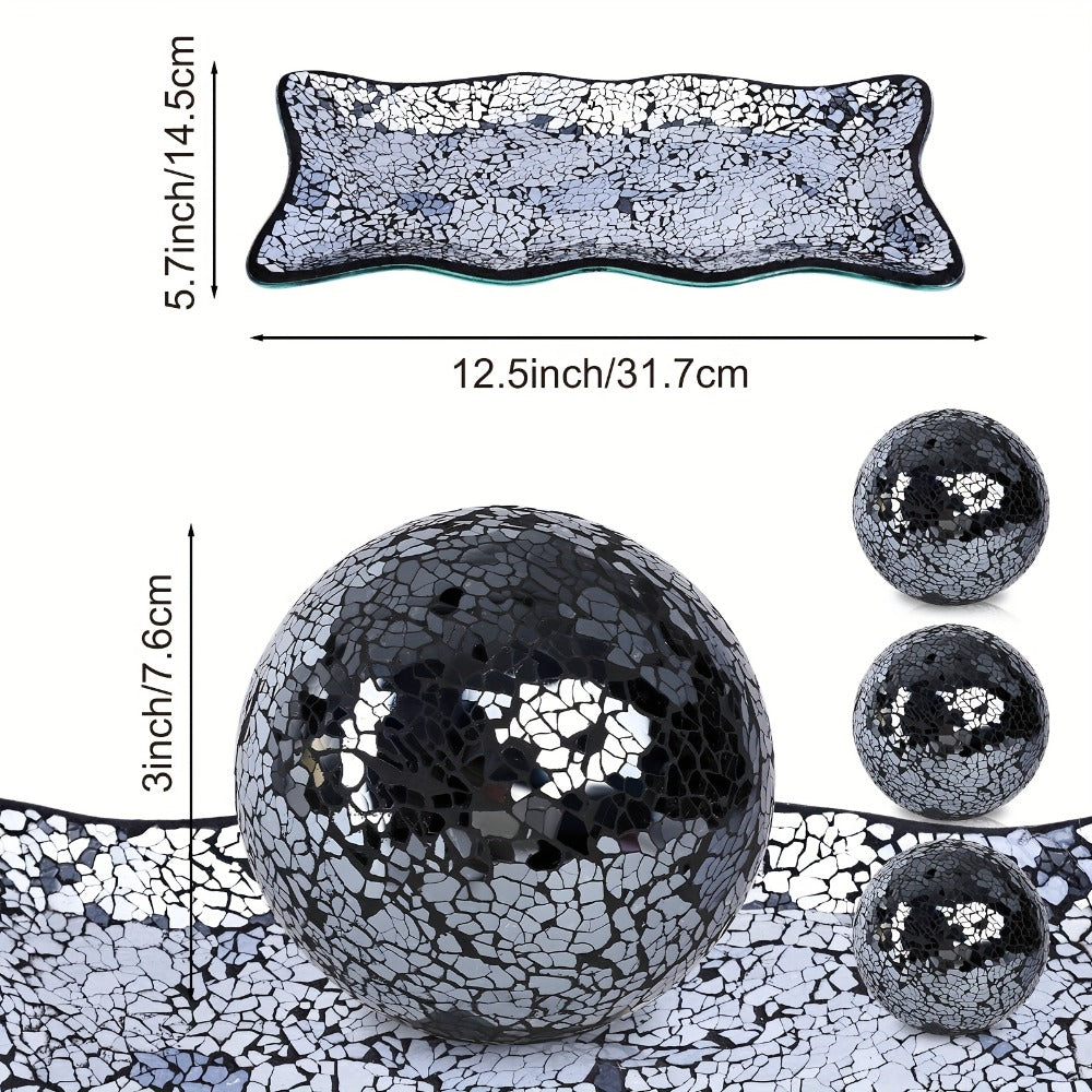 Decorative Glass Balls for Bowls 3 Inch Set of 3 with Glass Tray, Bowl Fillers Centerpiece Table Decorations for Home Decor Living Room Dining Coffee Table, Silver Black Gold Green - product image 4