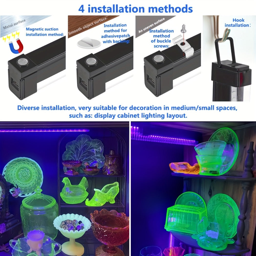 UV Black Light Strip USB LED – 32cm / 12.6ft Portable Magnetic Black Light Tube for Halloween Party, Fluorescent Tapestry, Body Paint, Posters, Christmas & Cabinet Lighting (3-Pack - product image 8
