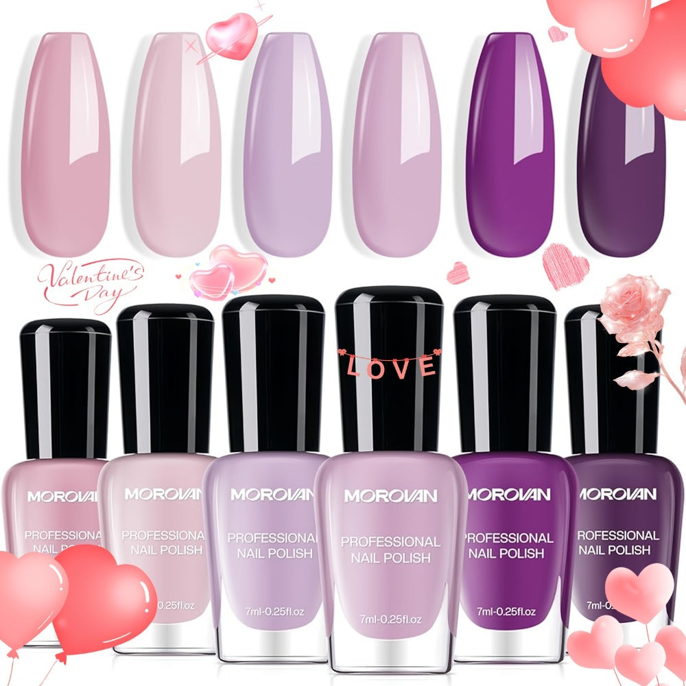 Nail Polish Set 6 Colors Quick Dry Long-Lasting – Hot Pink, Rose Red, Lilac Purple, Nude Pink, Lavender & Violet High Gloss 0.25oz, Chip-Resistant Nail Polish Gift Set for Women Te - product image