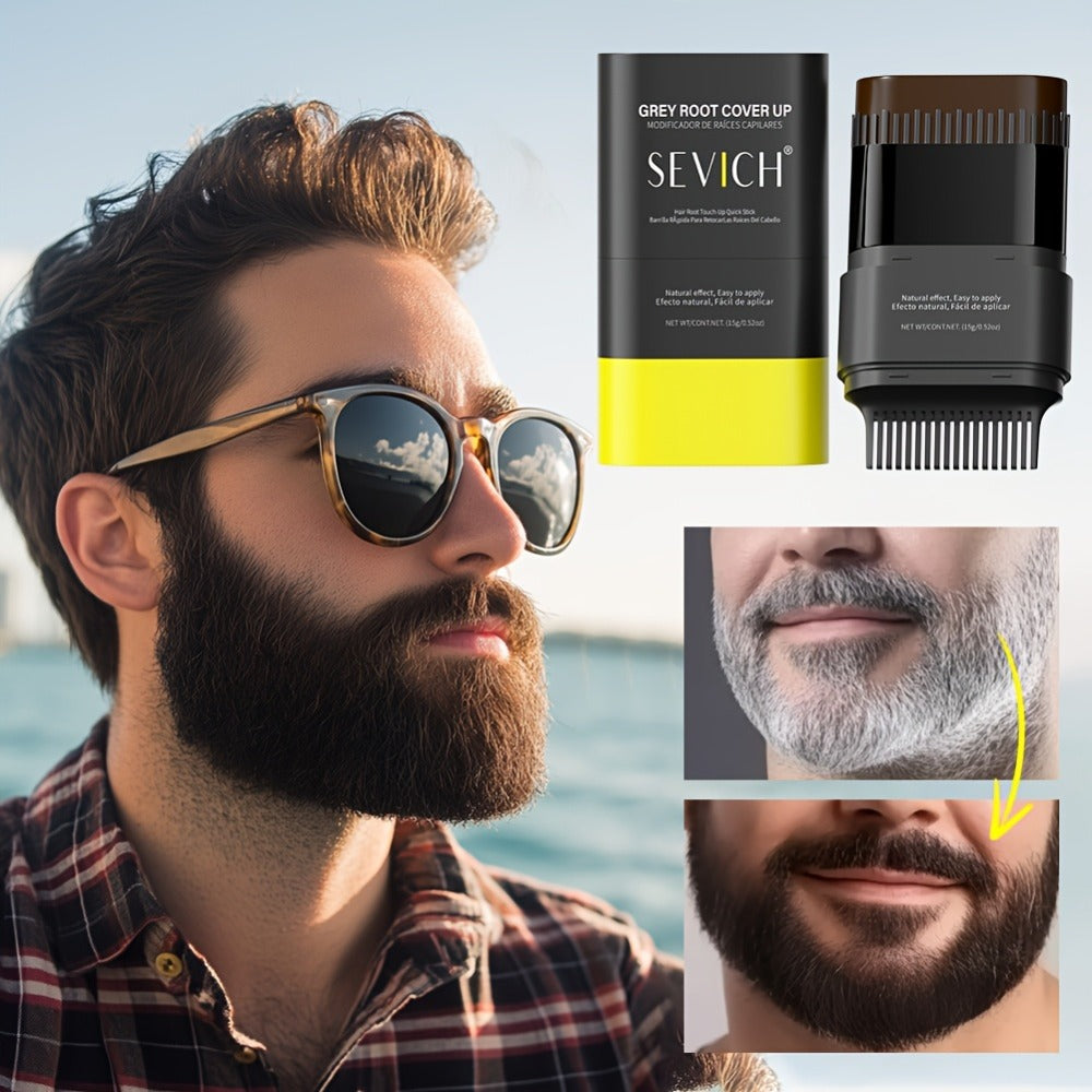Beard Dye Pen 2-in-1 Waterproof Color Stick for Men — Sevich Instant Gray Coverage Washable Beard Hair Filler Pen with Brush Natural Finish for Mustache & Sideburns 3 Shades - product image