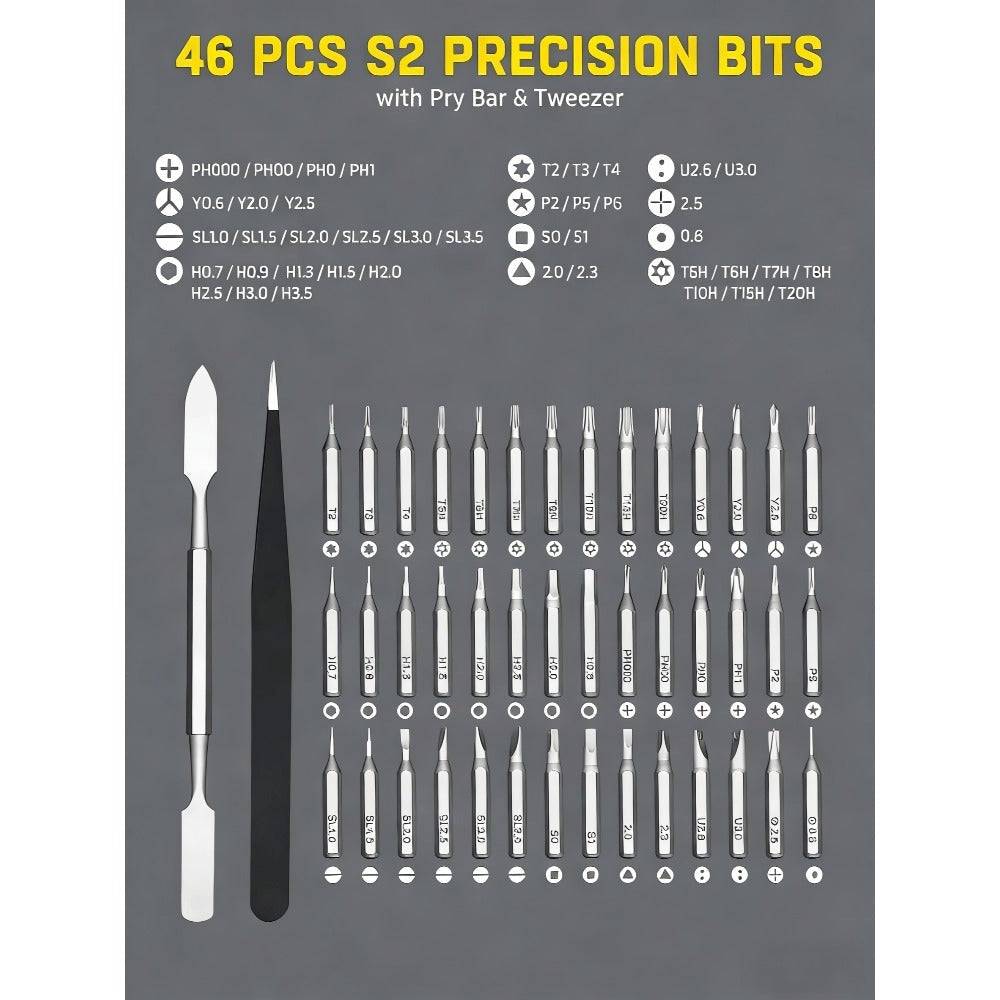 Precision Screwdriver Set 46-in-1, Magnetic Mini Professional Repair Tool Kit with CR-V Steel Phillips Slotted Torx Hex Y-Type Bits for Phone, Laptop, Watch, Game Console, Tablet & - product image 2