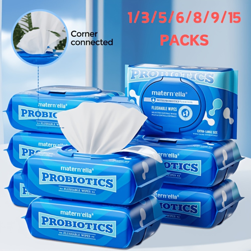Flushable Wet Wipes with Probiotics – Plant-Based Fibers, Fragrance Free, Sewer Safe, Soft & Thick Disposable Butt Wipes for Adults, Incontinence & Personal Care (1/3/5/6/8/9/15 Pa - product image