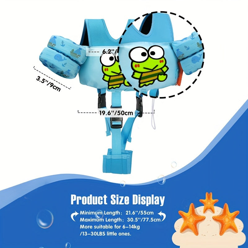 Kids Swim Vest Toddler Swimming Floatie Jacket with Adjustable Straps | Sanrio Keroppi Design, Nylon Material, Arm Floaties for Boys & Girls 20 | 66 lbs (Ages 2 | 9), Pool & Beach Learn-to-Swim