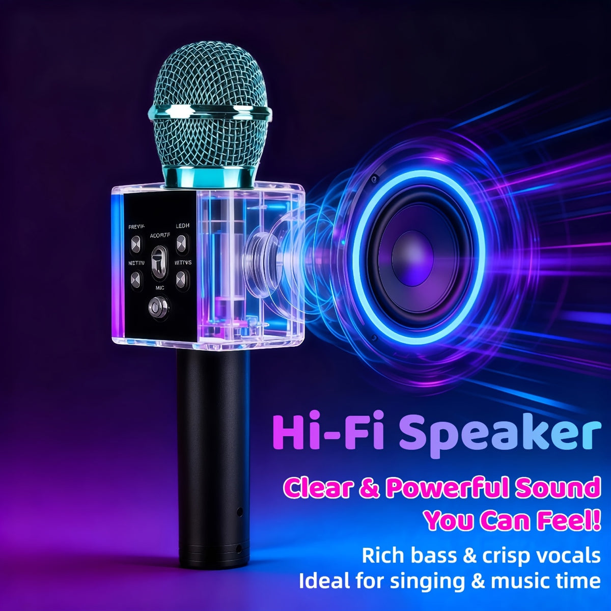 Wireless Karaoke Microphone Speaker with LED Lights and Fun Voice Changer - Portable Singing Mic, Perfect for Holiday Parties, Christmas Family Gatherings, New - product image 32