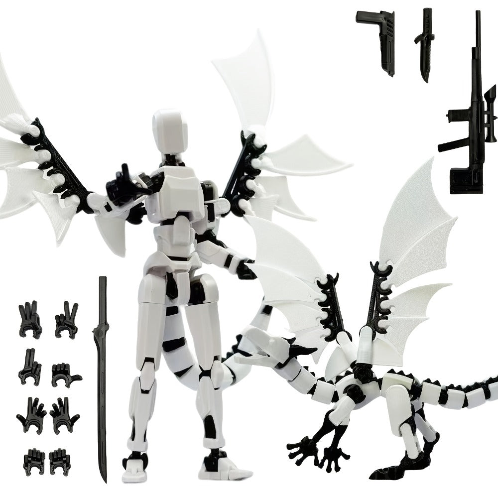 3D Printed Dragon Figurine 2-Piece Set | Articulated Flying Dragon with Movable Wings Poseable Fantasy Sculpture 4 Colors Desk Decor Gift for Gamers Adults Kids