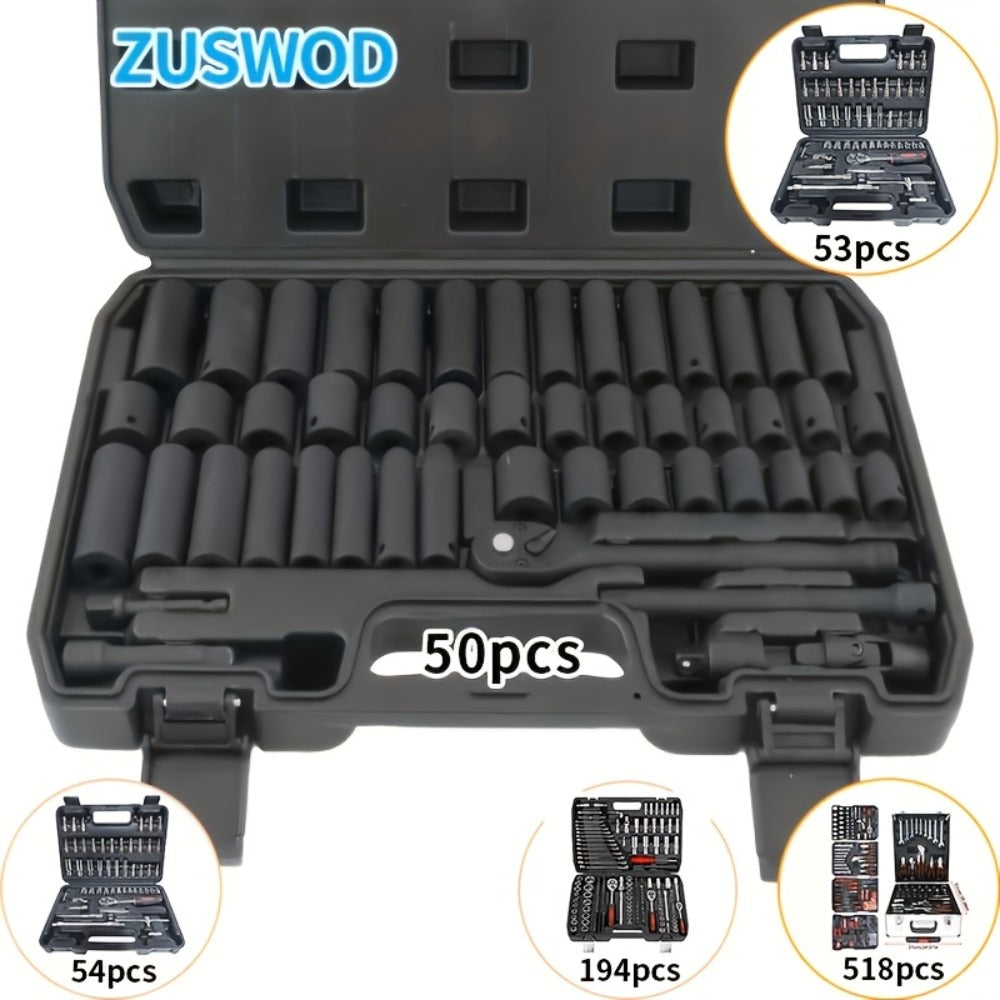 Impact Socket Set 53/54/194/518PCS – 3/8" Drive CR-V Steel | Metric 8-22mm & Imperial 5/16"-3/4" | Complete Socket Kit for Car Repair, DIY & Mechanics | Best Gift for Men - product image