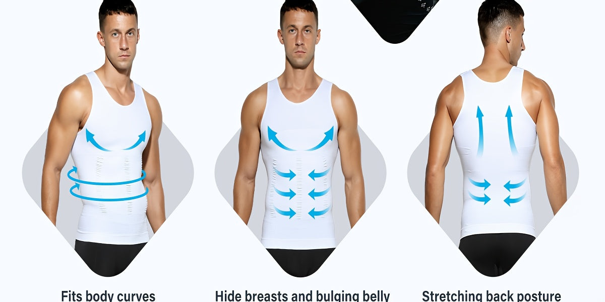 5-Pack Men's Compression Shirts - Tummy Control Waist Trainer Vest, Sleeveless Body Shaper with Neoprene Filler, Medium Stretch Athletic Base Layer for Workout - product image 4
