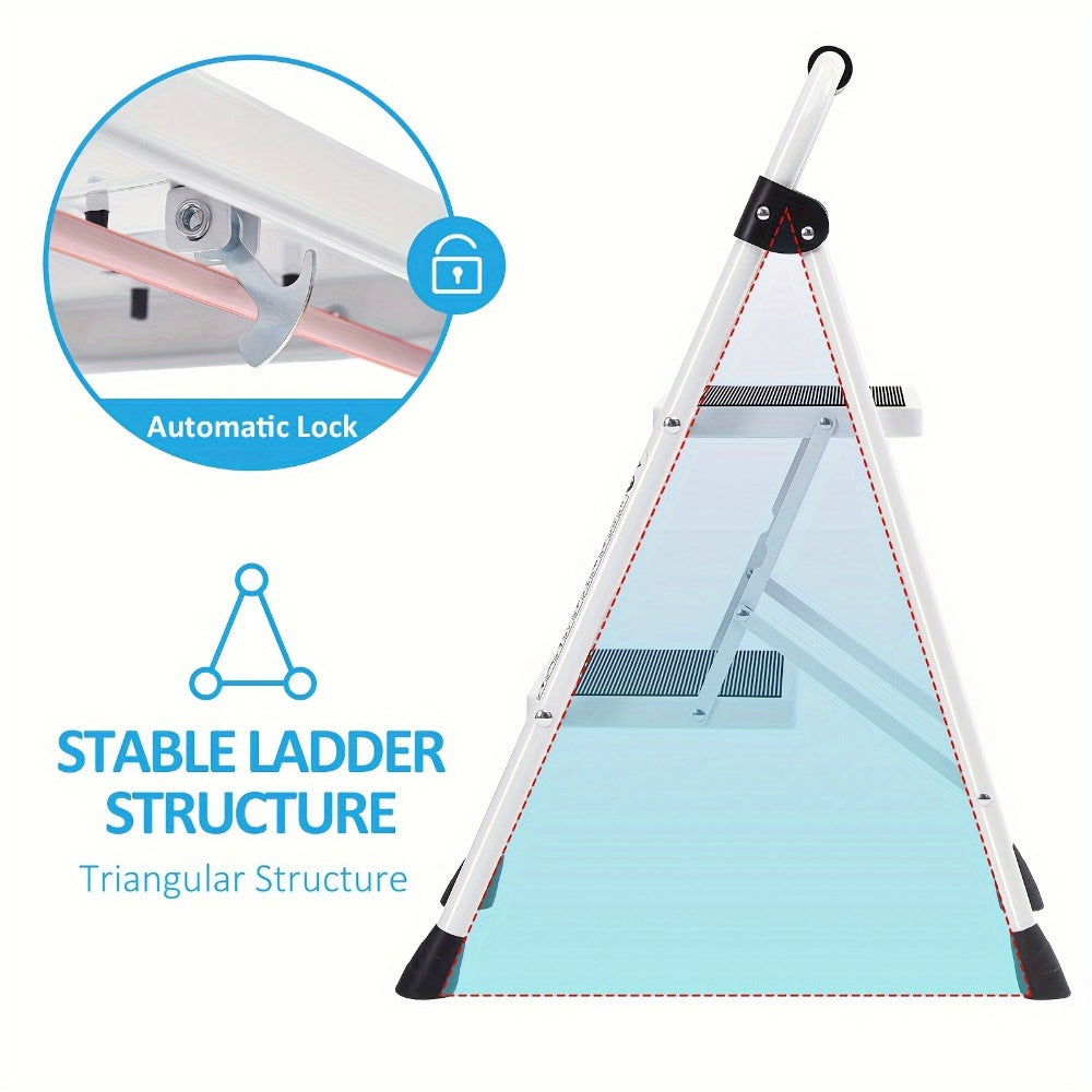 2 Step Ladder Foldable Heavy Duty Steel, Non-Slip Wide Pedal Step Stool with Safety Handle, Lightweight Portable Folding Step Ladder for Home Kitchen Bathroom Garage, 250lb Capacit - product image 6