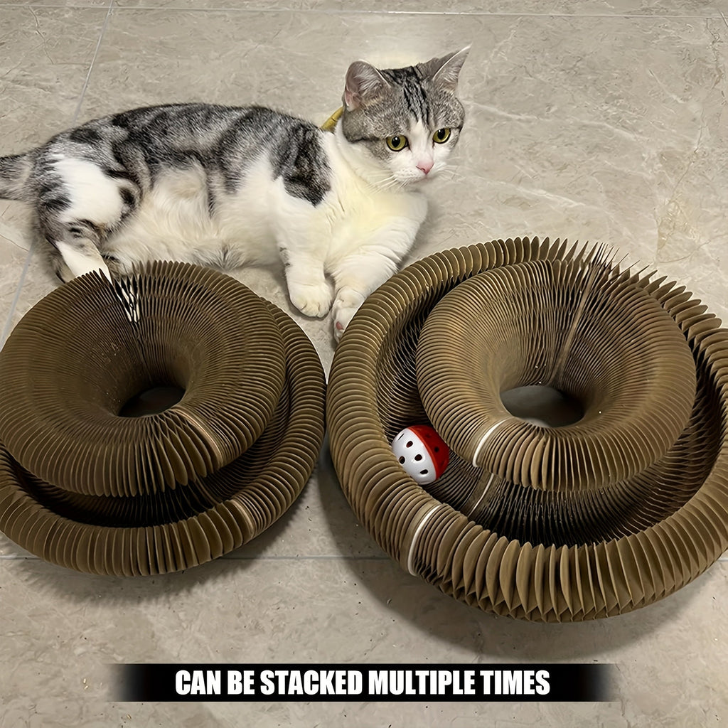 Wear-Resistant Thickened Cardboard Scratcher, Interactive Indoor Cat Toy for All Ages | Cat Scratching Board Foldable Organ Design with Circular Ball Track - product image