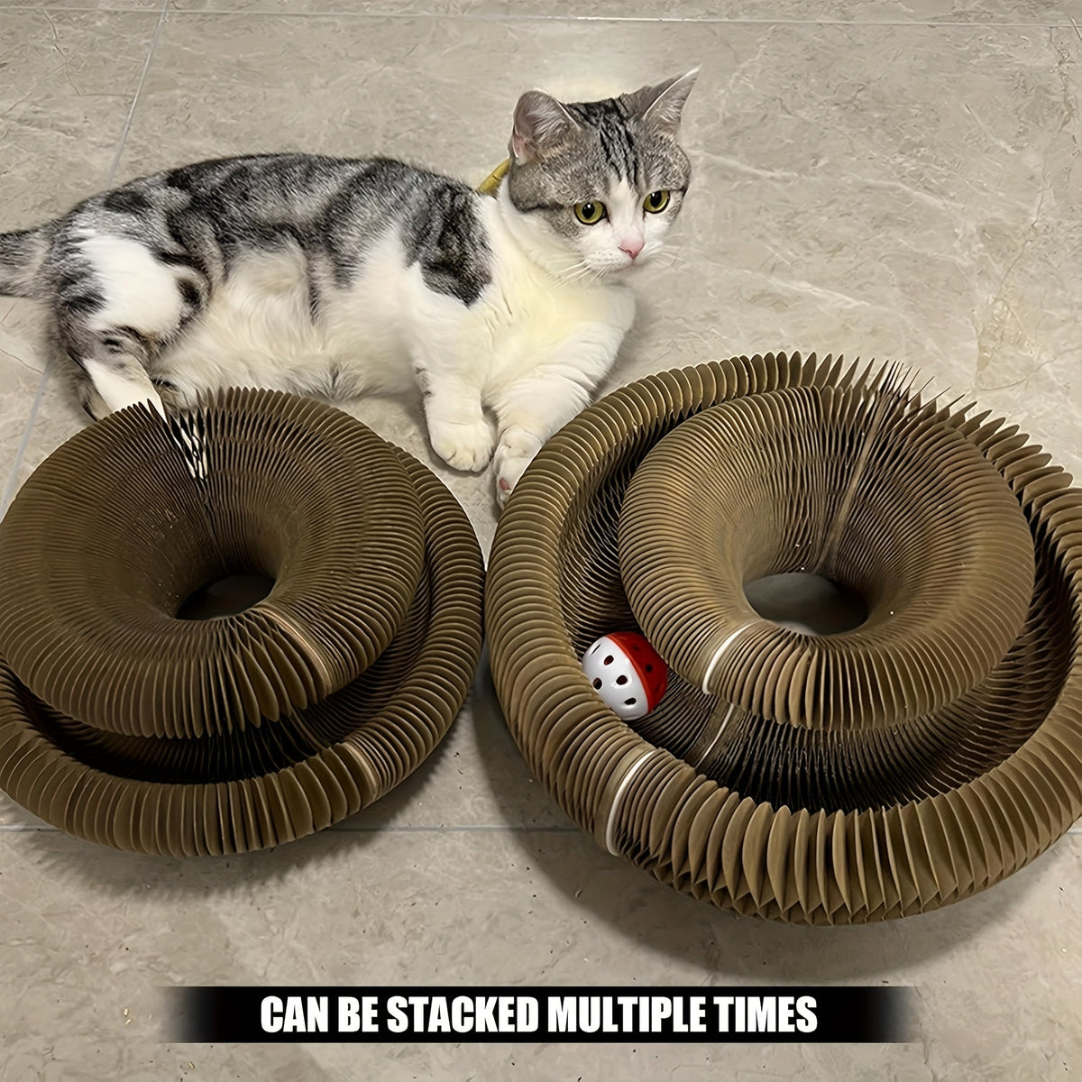 Wear-Resistant Thickened Cardboard Scratcher, Interactive Indoor Cat Toy for All Ages | Cat Scratching Board Foldable Organ Design with Circular Ball Track - product image