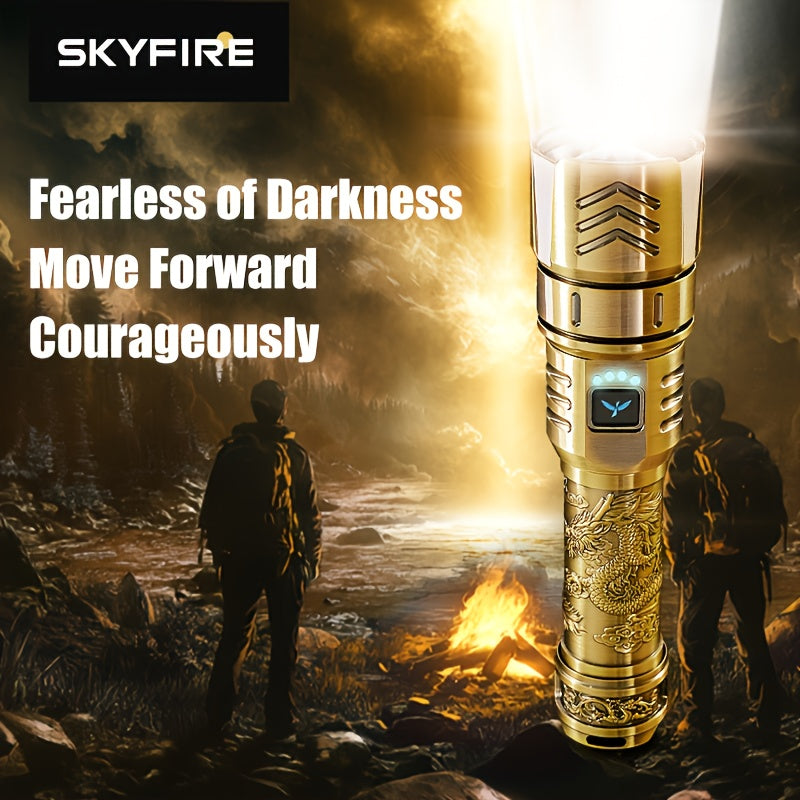 1000 Lumen Dragon Pattern LED Torch, Zoomable Beam, Fire Starter Lens, 4 Modes, Aluminum Alloy for Camping, Outdoor & Emergency Use – Rechargeable Flashlight - product image 3