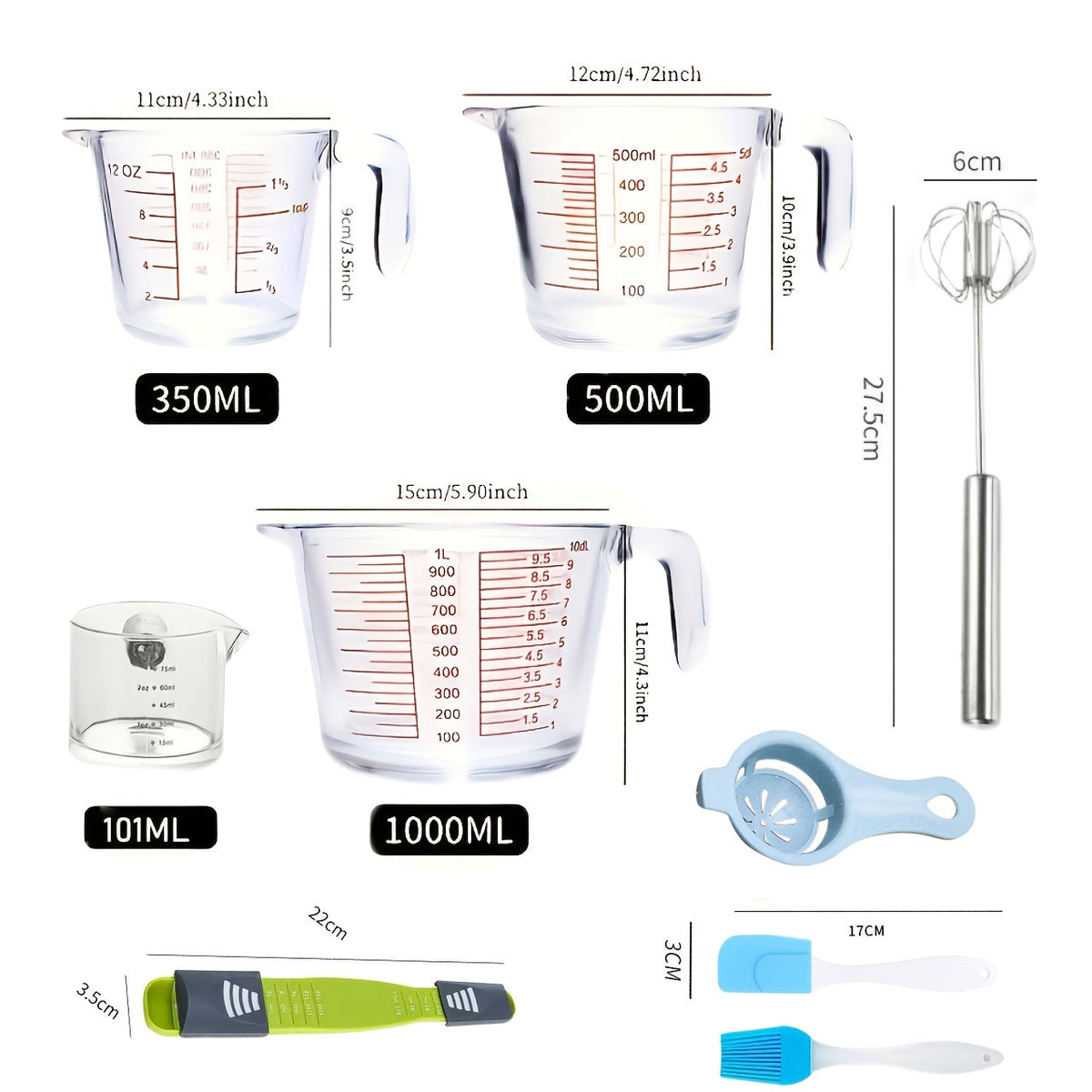 Tempered Glass Measuring Cup Set with Coffee Cups, Borosilicate Glass Liquid Measuring Cups for Kitchen Baking Cooking, Dishwasher Safe, 4PCs or 9PCs - product image 16