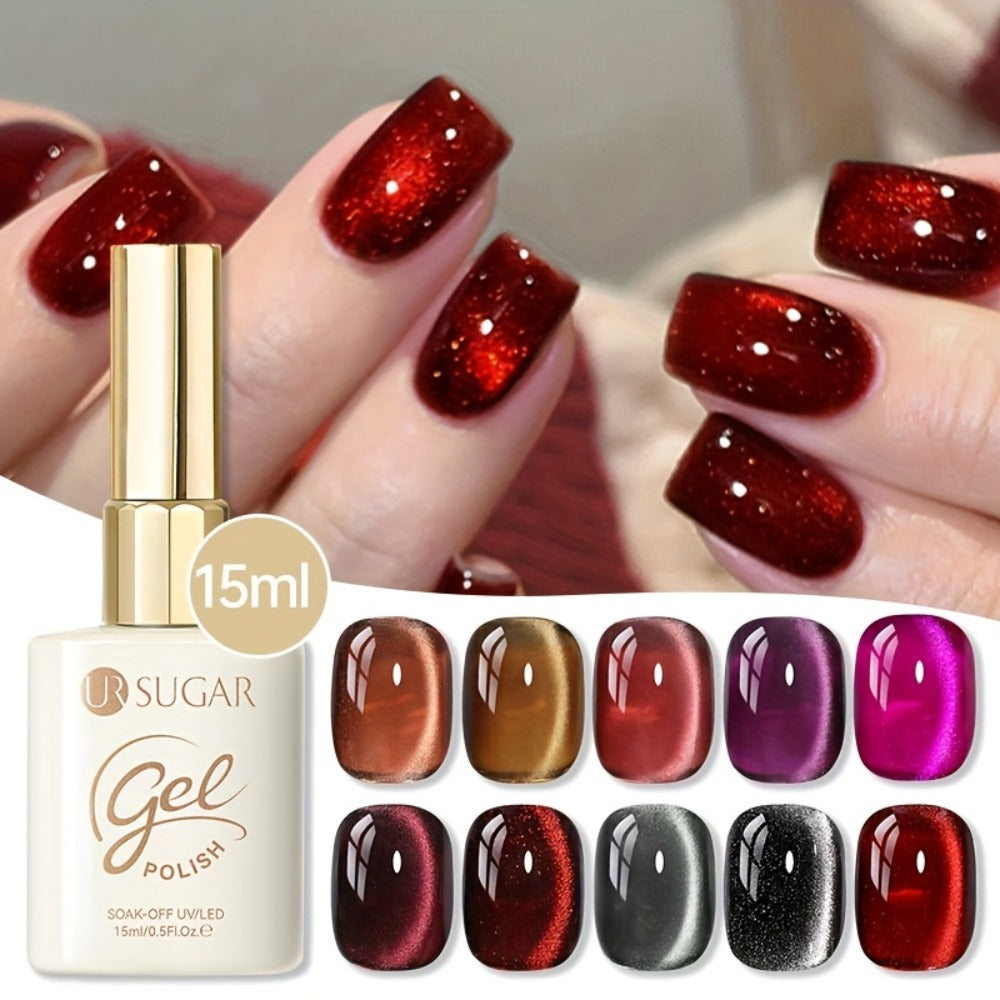 Cat Eye Gel Polish 15ml Plum Bordeaux Magnetic Soak Off UV LED – 3D Light-Shifting Effect Quick Dry Semi-Permanent Long-Lasting Fall Winter Dark Nail Colors for DIY & Salon Nail Ar - product image