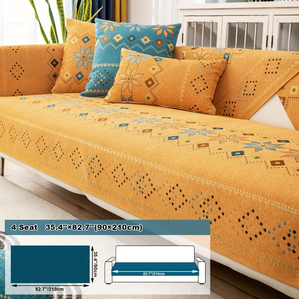 Bohemian Chenille Sofa Cover | Geometric Print Non-Slip Couch Slipcover, Thick Plush Boho Style, 1 to 4 Seat, Armrest & Backrest, Machine Washable, Sectional Sofa Protector - product image 30