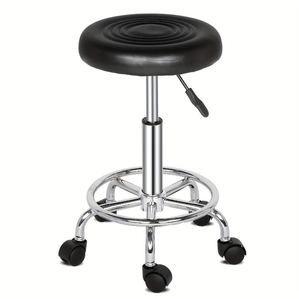 Round Padded Swivel Bar Stool 360° with Chrome Base - Adjustable Height Salon Kitchen Counter Stool for Nail Salon Beauty Studio Home Bar Reception, Black & White, 13"x24" - product image