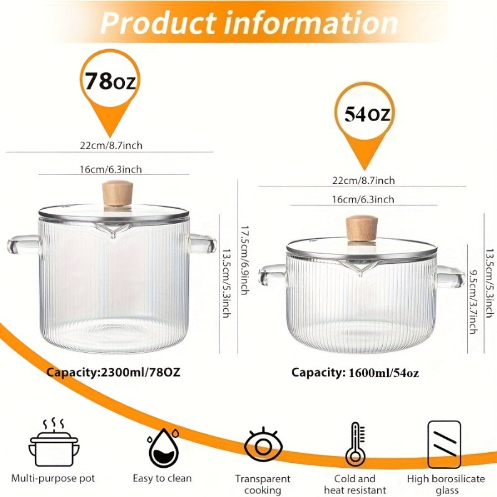 Glass Saucepan Set 2-Pack Stovetop Safe Borosilicate Ribbed Pots with Lids – 78oz & 54oz Heat Resistant Cookware for Soup, Ramen, Milk | Transparent Glass Pot Kitchen Cooking Set w - product image 2