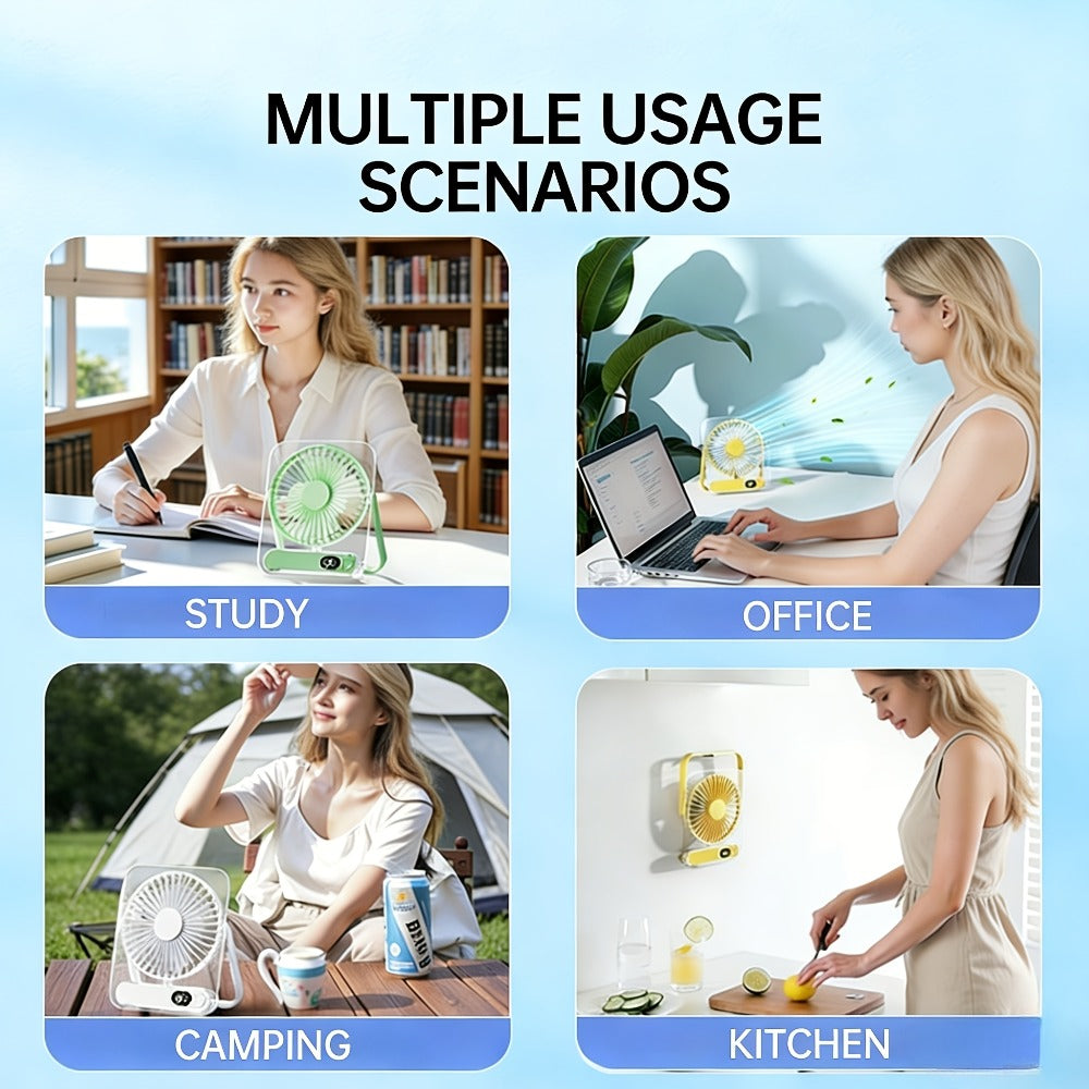 Desk Fan Portable USB Rechargeable 3000mAh Battery 5-Speed Adjustable 180 Degree Foldable Ultra Quiet Digital Display Acrylic for Home Office Travel Lightweight Cooling Fan - product image 11