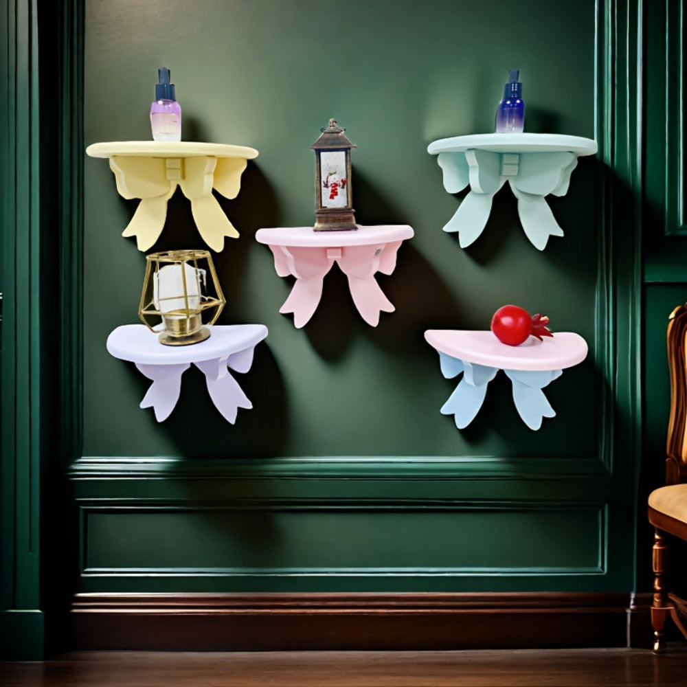Floating Wooden Wall Shelf with Bow Design - Wall-Mounted Storage Rack for Bathroom Kitchen Living Room Bedroom Decor - product image 5