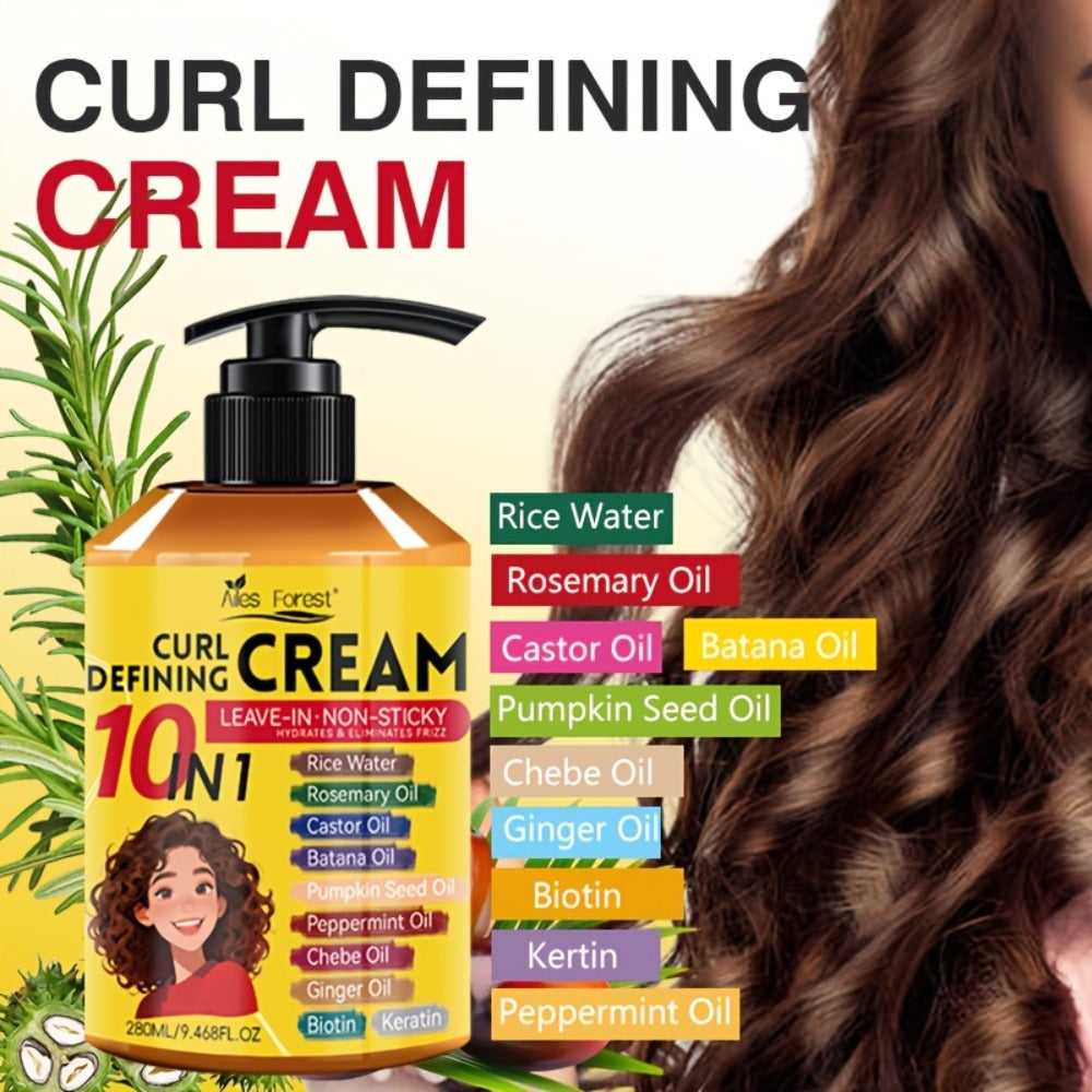 10-in-1 Leave-In Curl Defining Cream Anti-Frizz Deep Moisturizing Hydrating Conditioner — Non-Sticky Frizz Control Curl Enhancer for Wavy Curly Coily Natural Hair Unisex 280ml - product image 9