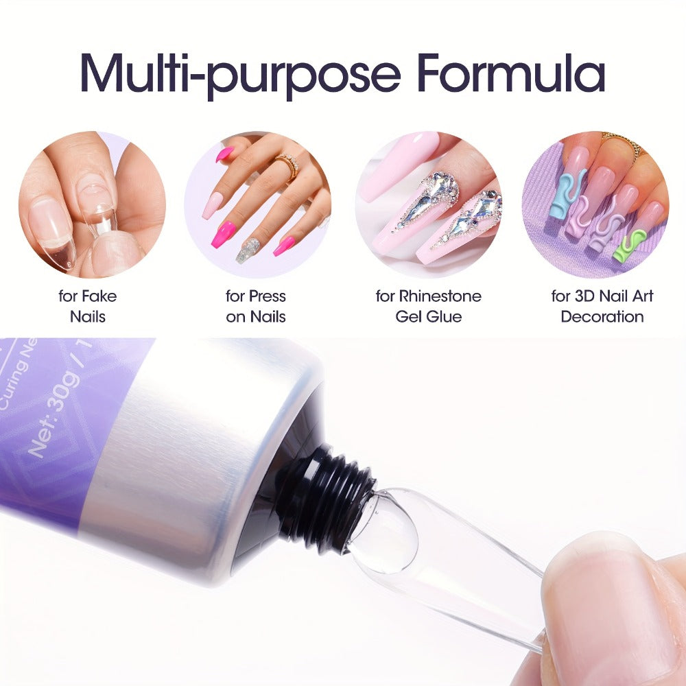 Nail Glue Gel UV LED Solid Formula 30g — Crystal Clear Extra Strong Bond for Press On Nails, Acrylic Tips, Nail Extensions & Rhinestones | Repositionable Before Cure | Lasts Up to  - product image 2