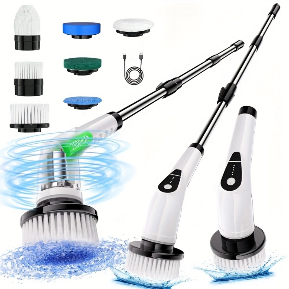 Electric Spin Scrubber Cordless, 7-in-1 Cleaning Brush with 7 Replaceable Heads, Dual Speed Adjustable, USB Rechargeable, Detachable Telescopic Handle for Bathroom Tile Kitchen Tub - product image