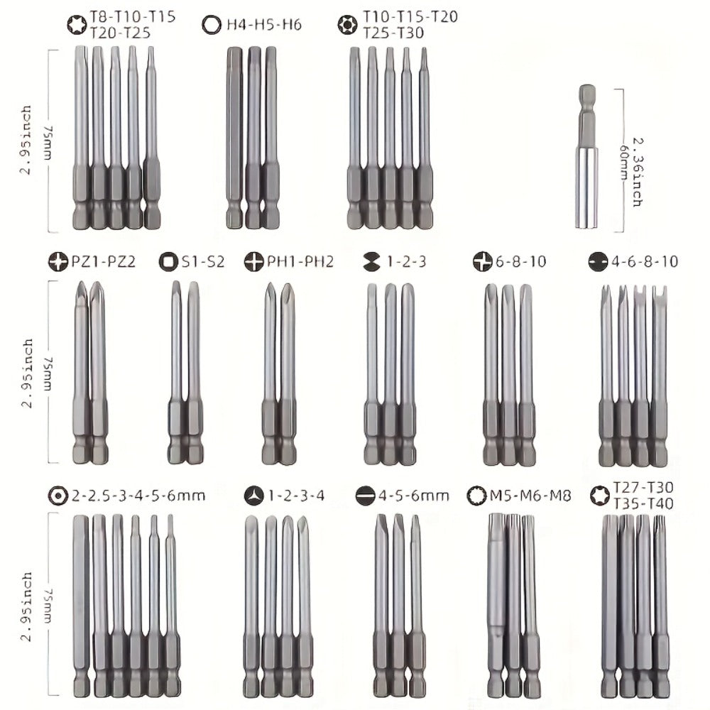 Magnetic Screwdriver Bits Set 50pcs – 75mm Extended Security Bits, 1/4" Hex Shank, Torx Star Hex Spline, for Power Drills & Hand Screwdrivers - product image 2