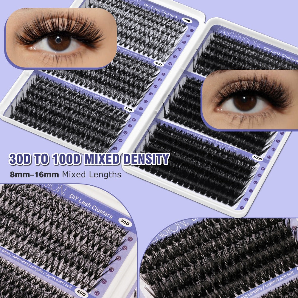 Premade Lash Clusters 708Pcs Mixed Length 30D 50D 80D 100D Wispy Volume Kit – Natural Fluffy DIY Lash Extensions with Bond Seal & Applicator for Everyday, Party, Travel & Event Loo - product image 2
