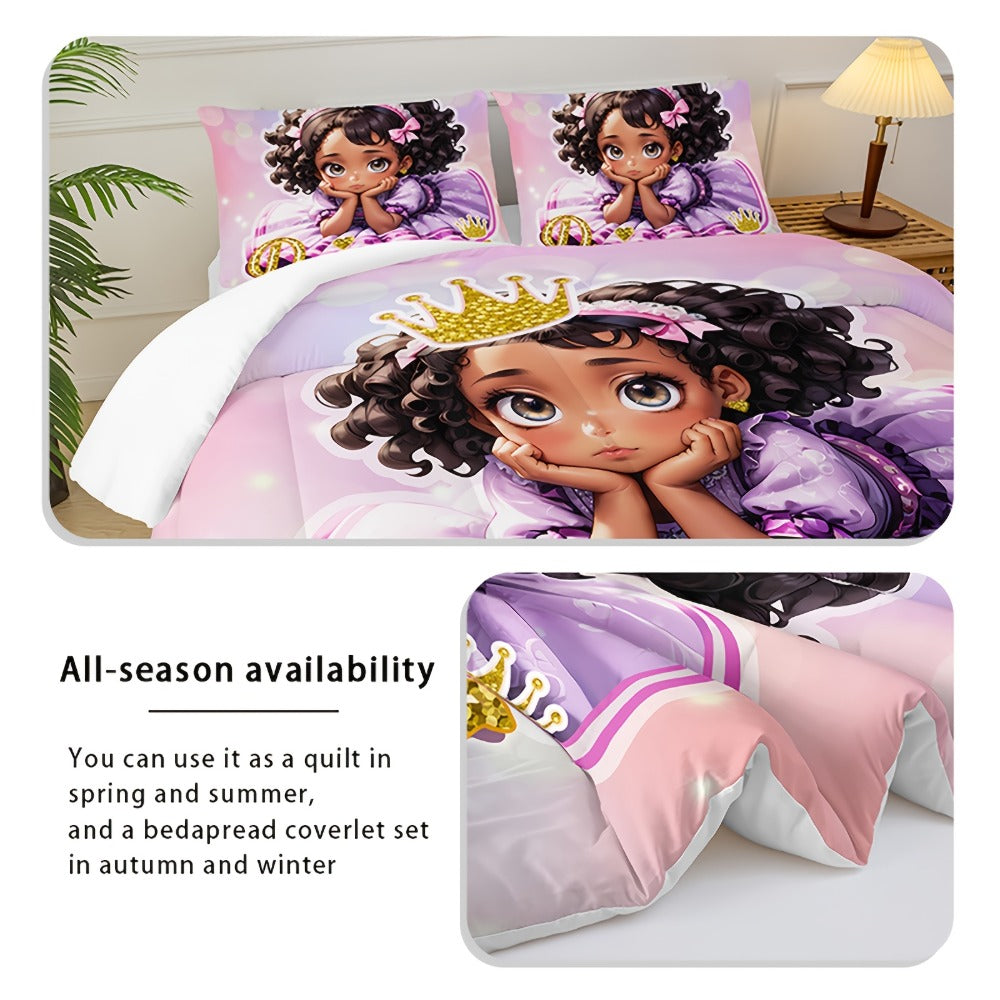 Comforter Set Queen Pink Princess Bedding Set 3 Piece Cute Floral Printed Bed Comforter with 2 Pillow Cases Soft Breathable Polyester All Season Bedding for Home Dorm Bedroom Decor - product image 7