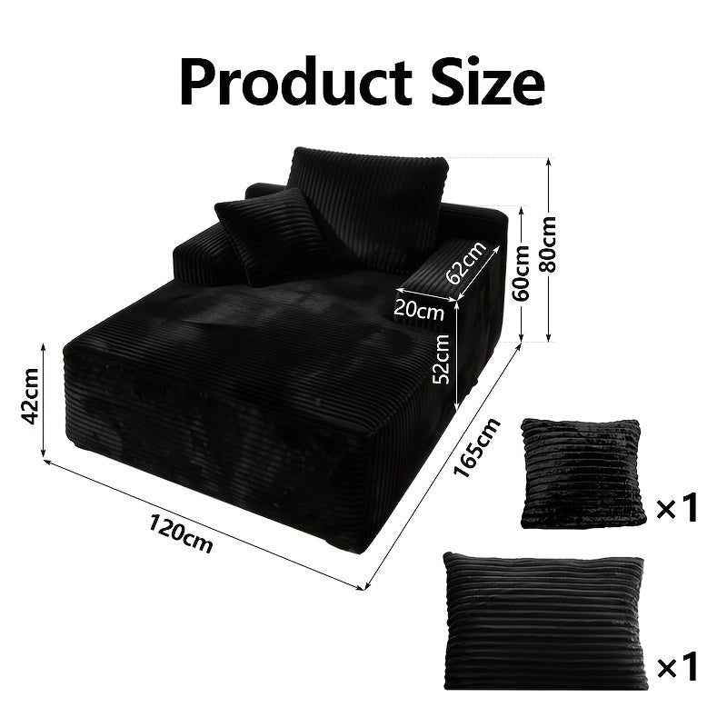 96-inch L-shaped Chaise Set, 65-inch Single Chaise Lounge, Oversized Boneless Leisure Recliner Covered with Soft Corduroy Fabric, Equipped