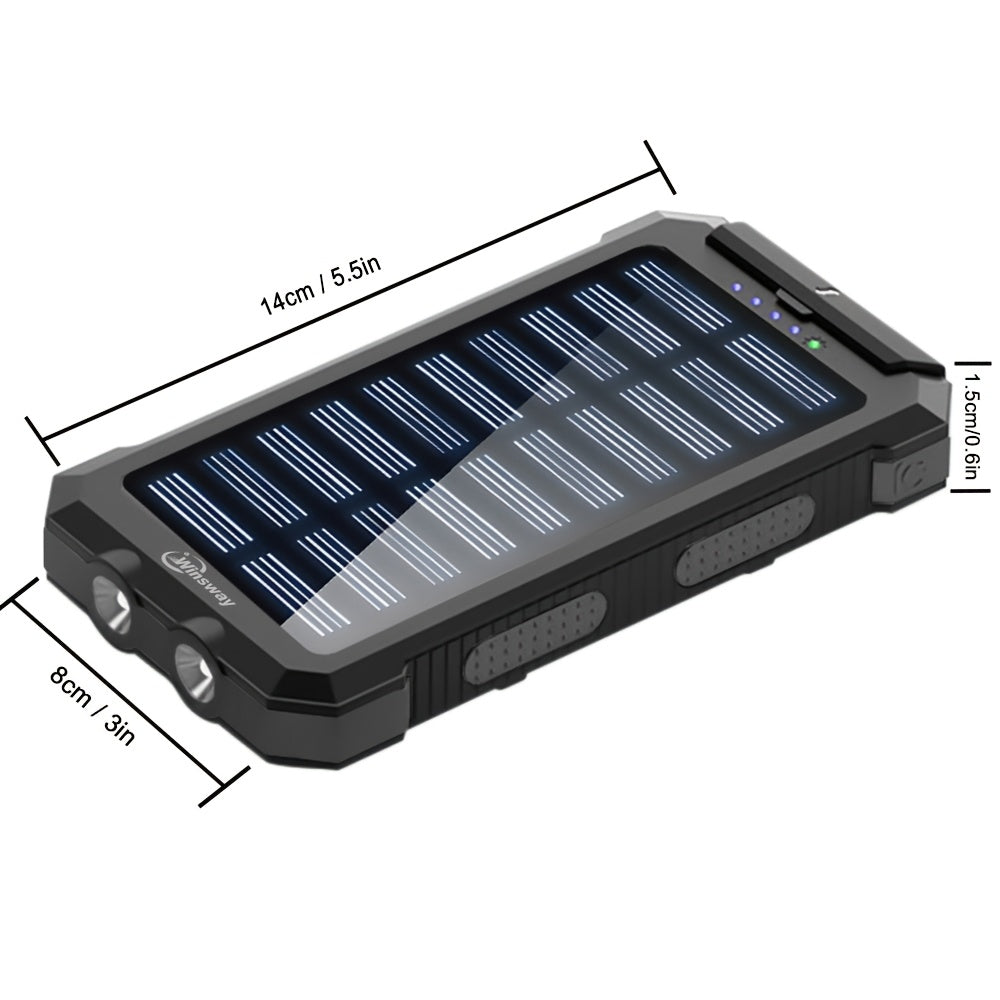 Winsway 10000mAh Portable Solar Panel Charger with 4 Dual USB Ports And Type-C/Micro USB Input Ports, Equipped with A 2.4W LED Flashlight/compass, Suitable for All Mobile Devices,  - product image