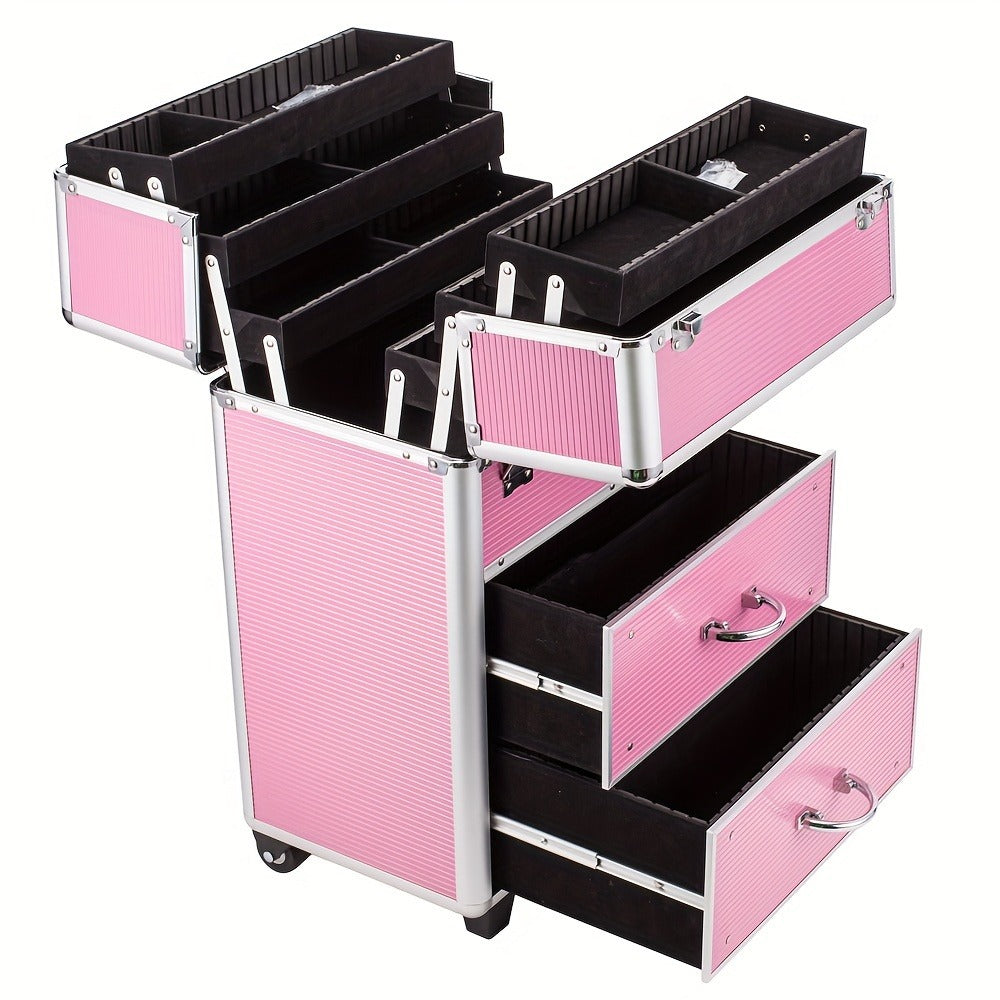 Lockable Aluminum Makeup Train Case with Extendable Trays Multi-Tier Professional Cosmetic Organizer — Portable Salon Travel Beauty Case with Lock Pink Rose Gold - product image 11