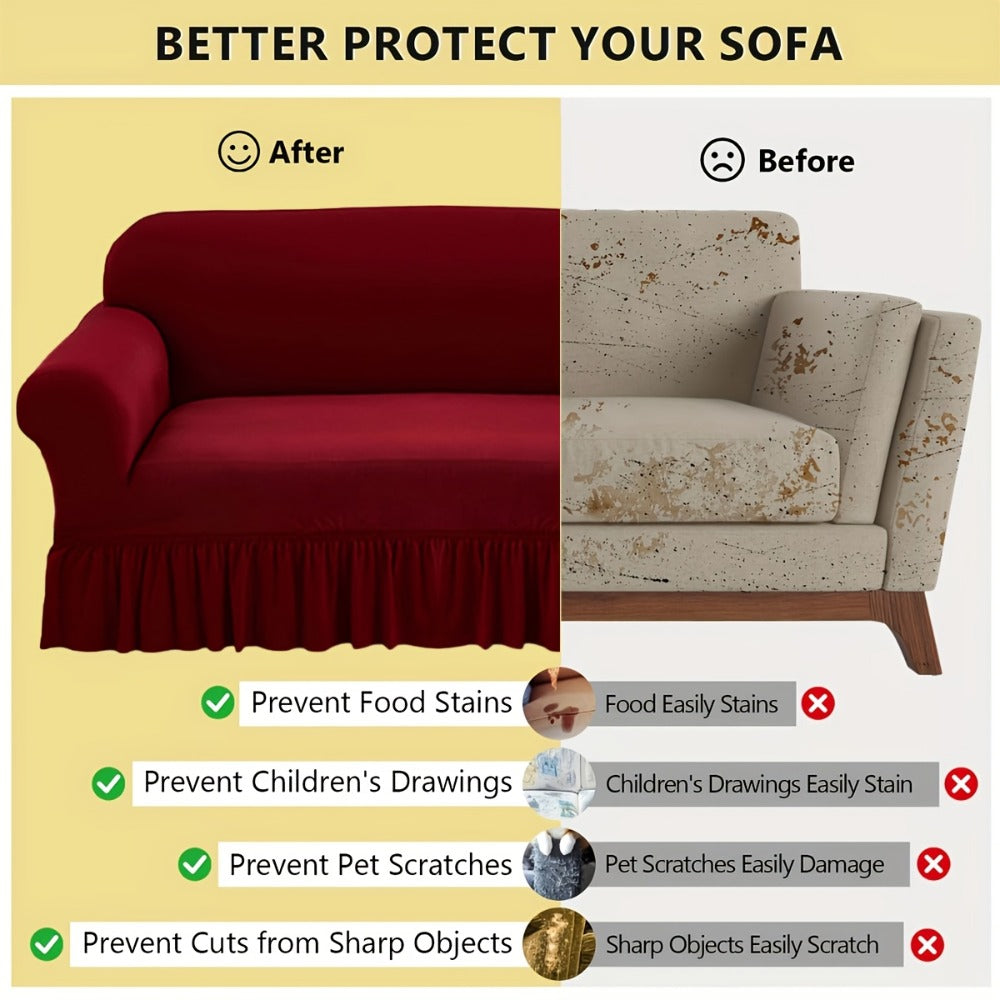 Stretch Sofa Slipcover Lightweight Breathable Elastic Full Cover Skirted Design Anti-Slip Soft Cool Comfort Machine Washable for 3 4 Seater Living Room Furniture Protector - product image 6
