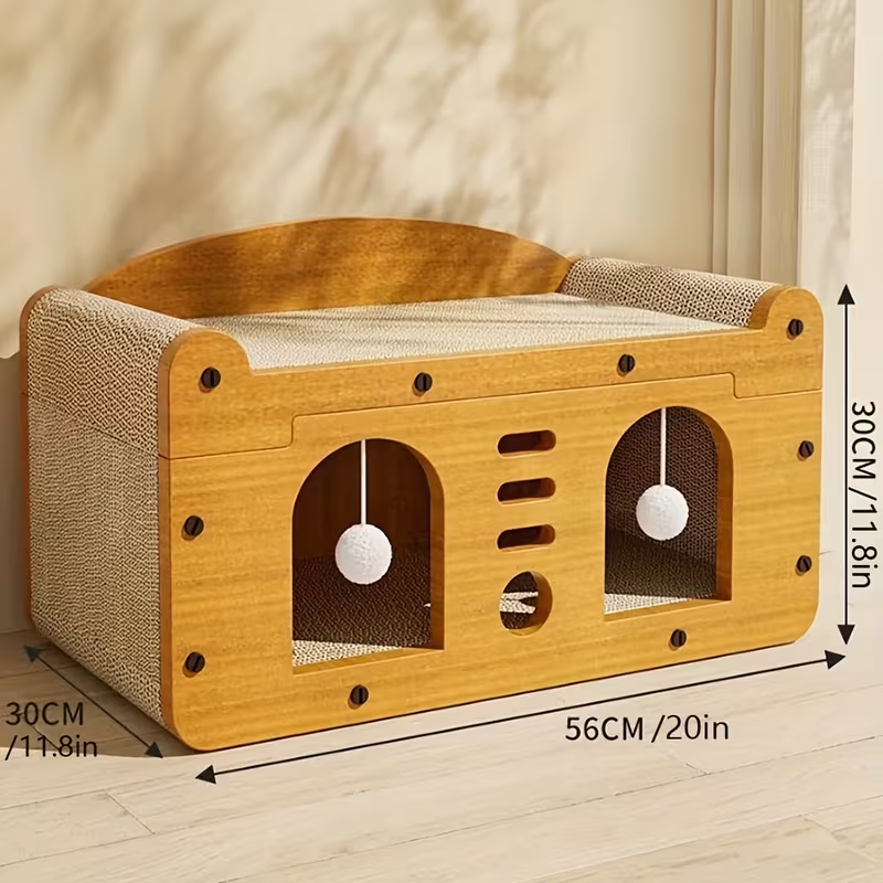 Multi-Level Cat House for Indoor Cats with Dual Scratching Posts, Plush Balls & Ventilation Doors, 21 Inch Spacious Cat Tower for Kittens & Adult Cats, Double - product image 7