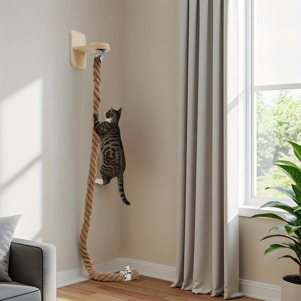Wall-Mounted Cat Scratching Post with Climbing Rope Jute Rope Jump Platform Resting Perch Large Ladder Cat Tree Activity Center Space-Saving 1.5M 60in for - product image 5