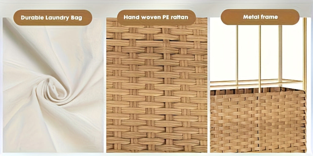 Laundry Basket with Lid - Large Foldable Rattan Hamper with Removable Washable Liner, Sturdy Steel Frame, for Bathroom Bedroom, Goose Yellow or Dove Gray - product image 12