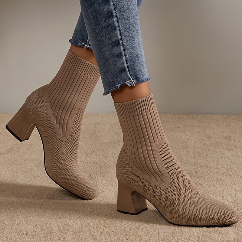 Women's Knit Sock Ankle Boots, Pointed Toes Flatter Feet, Square Toe Chunky Heel Fashion Booties, Comfortable Casual Dress Shoes for Women, Women's Shoes - product image 3
