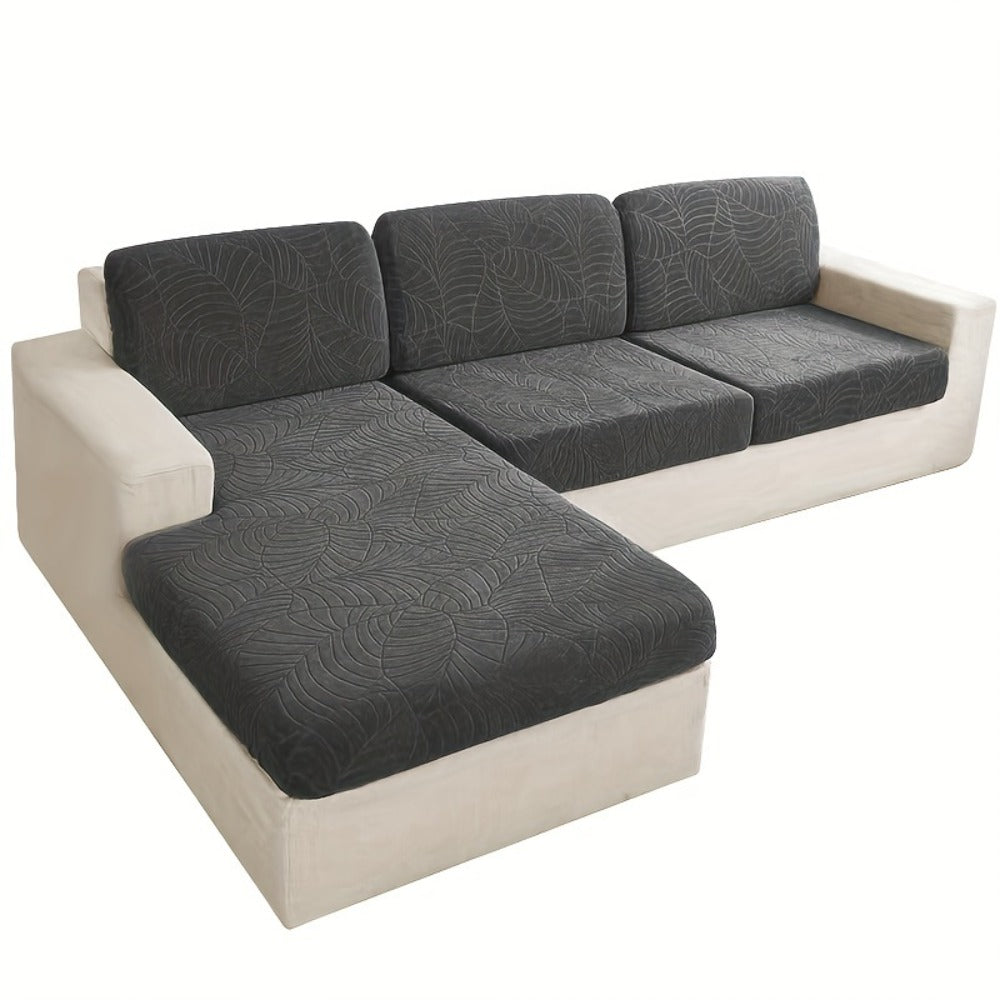Jacquard Stretch Sofa Cover Set 6pcs Leaf Pattern High Elasticity Furniture Protective Cover with Elastic Band Easy Install Removable Washable Concubine Style Cushion Cover Home De - product image 9