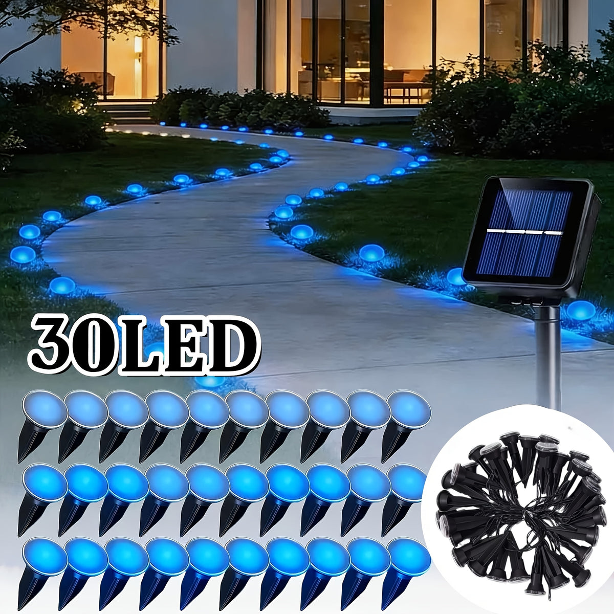 30 Solar-powered LED Path Garden Lights, Multi-color Fairy Lights, IP44 Waterproof and Durable, Recessed Outdoor Patio Garden Lights, Suitable For Decorative - product image 3