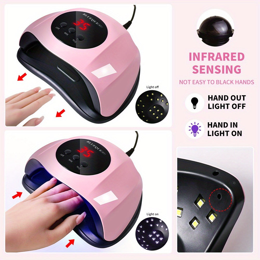 LED Nail Lamp Professional LCD Display Auto Sensor 4 Timer Settings USB Powered Instant Gel Polish Curer No Adapter Needed for Home Salon Manicure Pedicure DIY Nail Art Pink White - product image 2