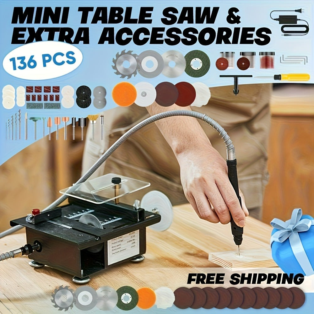 Mini Table Saw Multifunctional Desktop Cutting Machine – 100W Motor, 7-Speed Adjustable, 0–90° Angle Cut, 4 Saw Blades Included, Portable DIY Table Saw for Wood, Metal, Plastic, PC - product image 4