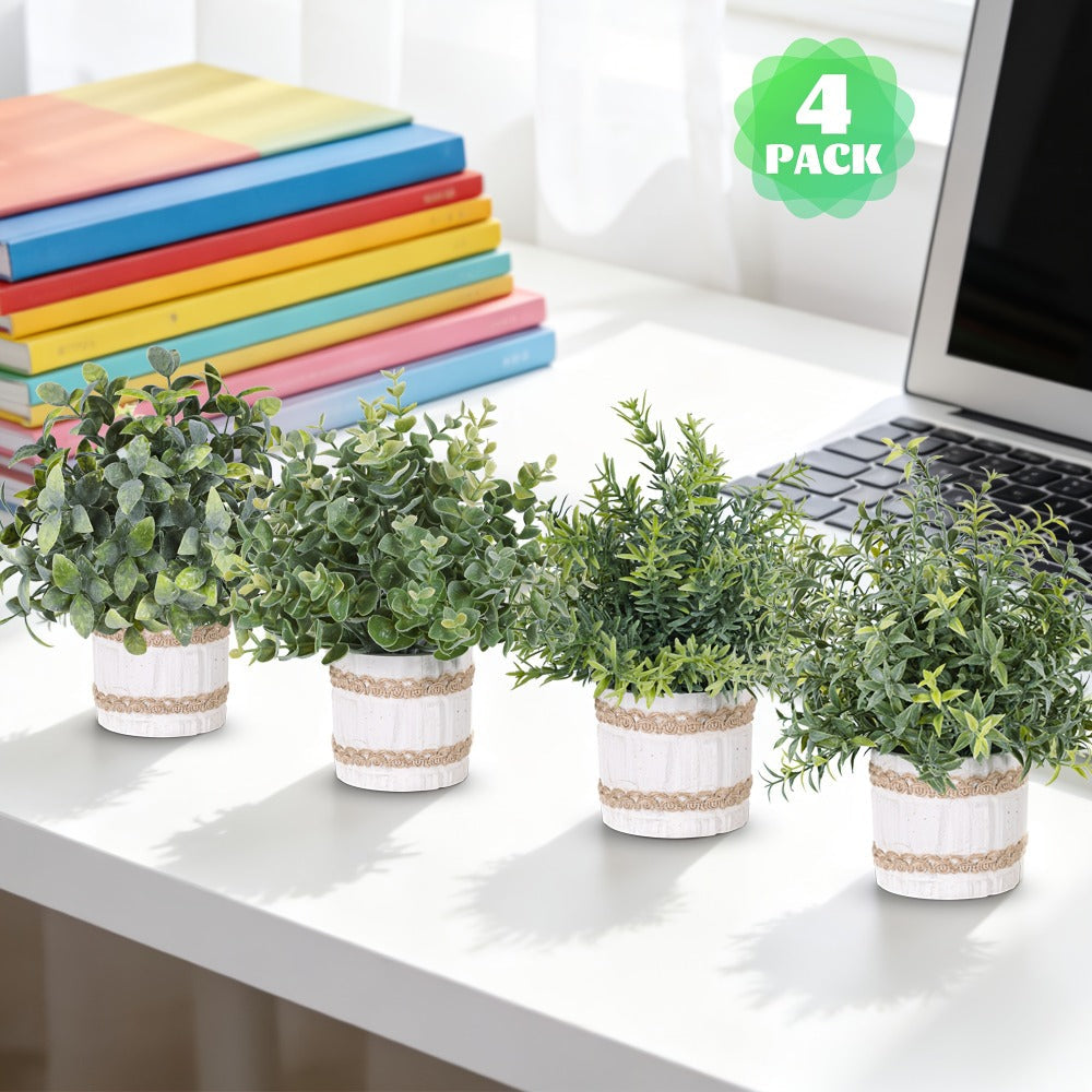 Fake Plants Artificial Plants Indoor 4-Pack Small Potted Greenery in Paper Pulp Pots | Faux Plants for Shelf Desk Home Office Farmhouse Bathroom Decor | Low-Maintenance Artificial  - product image