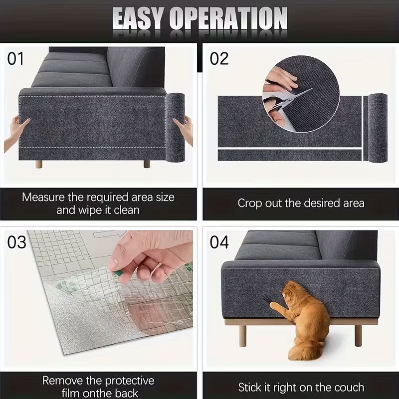 Cat Scratch Mat 55"x15" Trimmable Self-Adhesive Cat Scratching Pad for Furniture Sofa Couch Wall Door Corner Protection – Beige & Grey – Cat Scratcher Carpet - product image 6