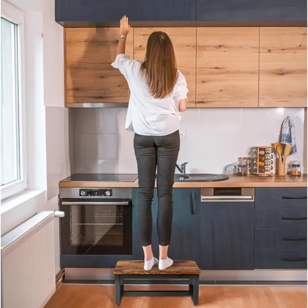 Step Stool Ladder Heavy Duty Steel Wood Frame Non-Slip Single Step for Adults Bedroom Kitchen Bathroom Small Spaces Sturdy Portable Bed Step Stool Solid Steel Frame High Bed Ladder - product image 4