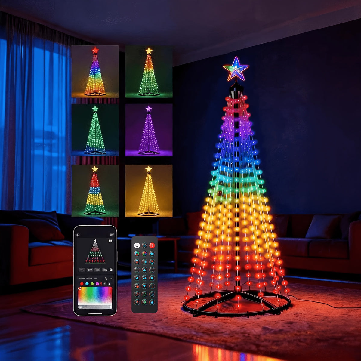 6.9FT Christmas Cone Tree, Outdoor RGB LED Lights | Multicolor, App and Remote, IP44 Waterproof, Music-Synced - product image 2