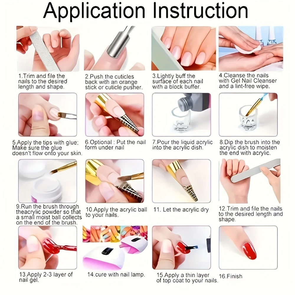 Acrylic Nail Kit 23-in-1 Complete Set with 12 Glitter Colors White & Pink Powder - DIY Nail Extension System No Glue No Liquid Needed for Beginners & Pros, Home Salon Manicure Kit  - product image 5