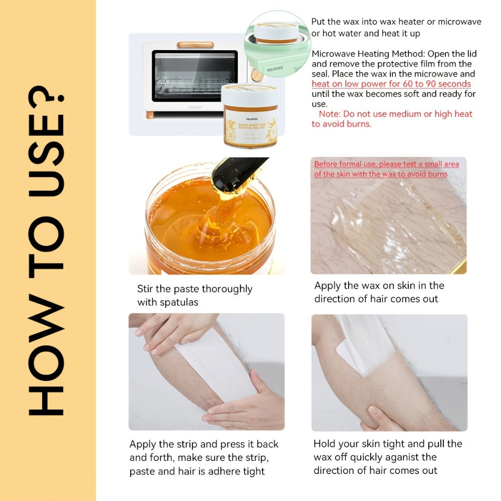 Sugar Wax Hair Removal Kit 300g - Gentle Soft Wax with Strips & Sticks for Body Hair Removal, Lemon or Activated Carbon Formula, Residue-Free At-Home Waxing for Women - product image 9